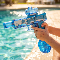 Kids playing with AQUABLAZE water blaster by the pool
