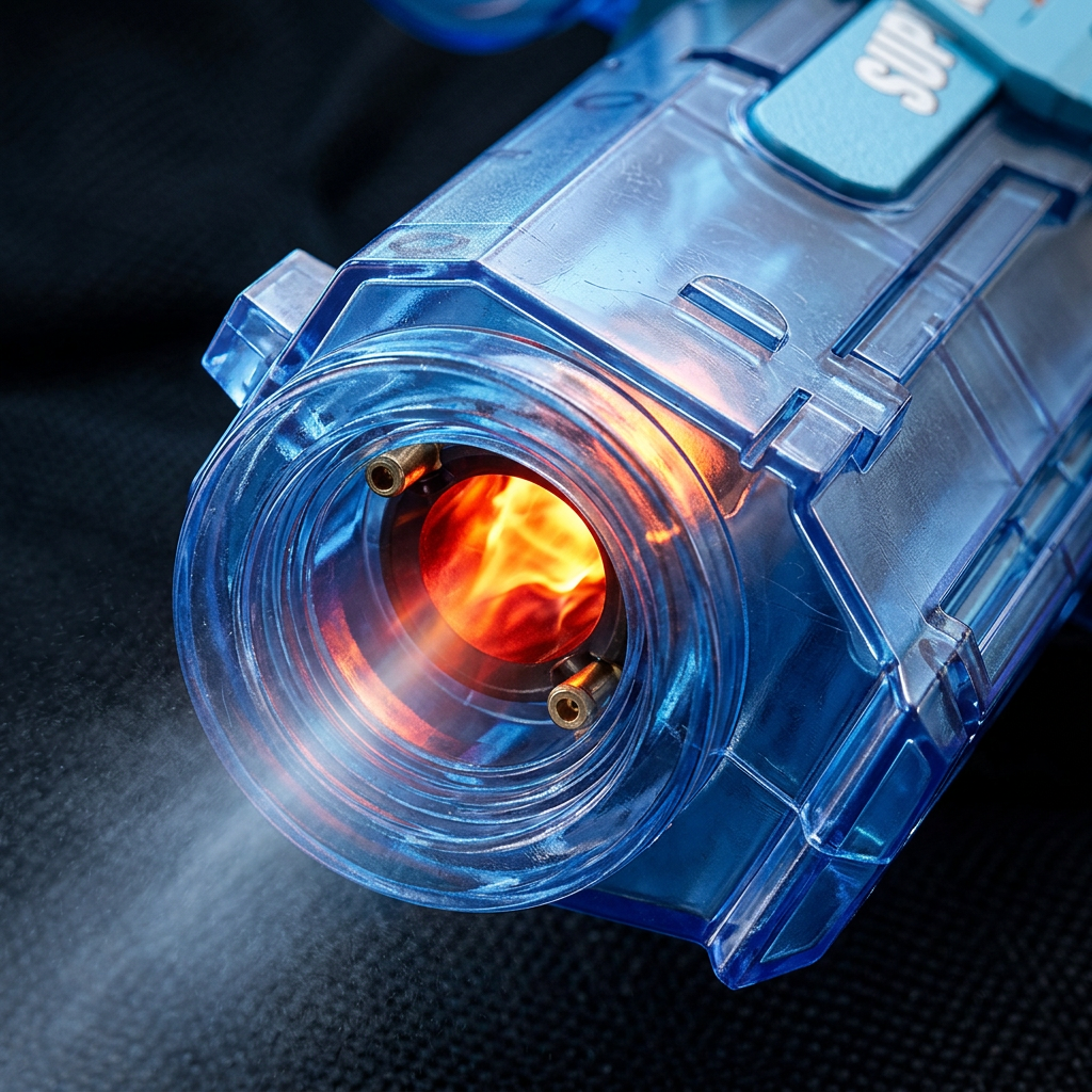 Close-up detail of AQUABLAZE LED muzzle effect and build quality